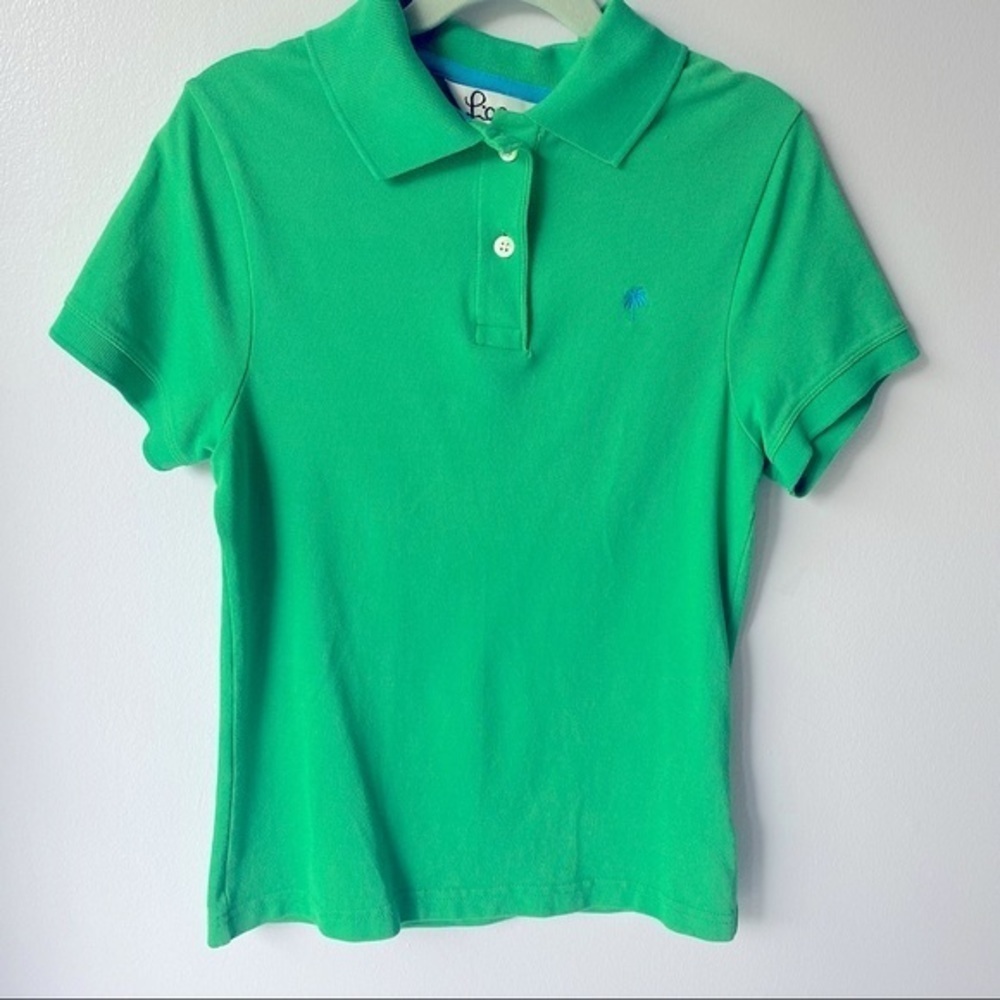 Lilly Pulitzer Women White Label Green Polo Shirt Small EUC